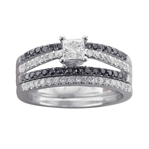 7/8 CT. TW. BLACK AND WHITE DIAMOND WEDDING SET IN 14K WHITE GOLD - Isabella Prada & Co., Inc. - 1