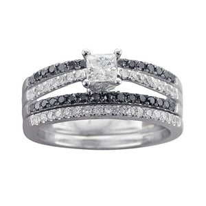 7/8 CT. TW. BLACK AND WHITE DIAMOND WEDDING SET IN 14K WHITE GOLD - Isabella Prada & Co., Inc. - 1