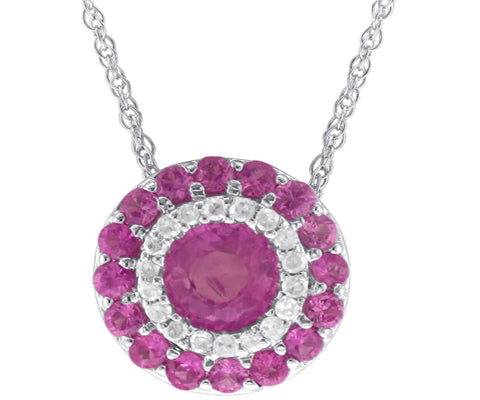 PD15001 Diamond & Pink Sapphire Flower Pendant with Rope Chain
